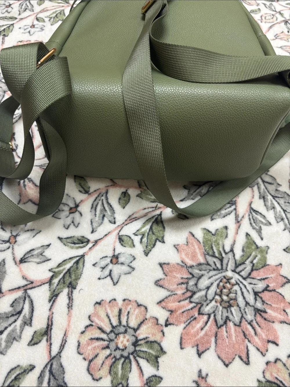 Quilted Olive Green Women's mini Backpack Purse with Pom Pom